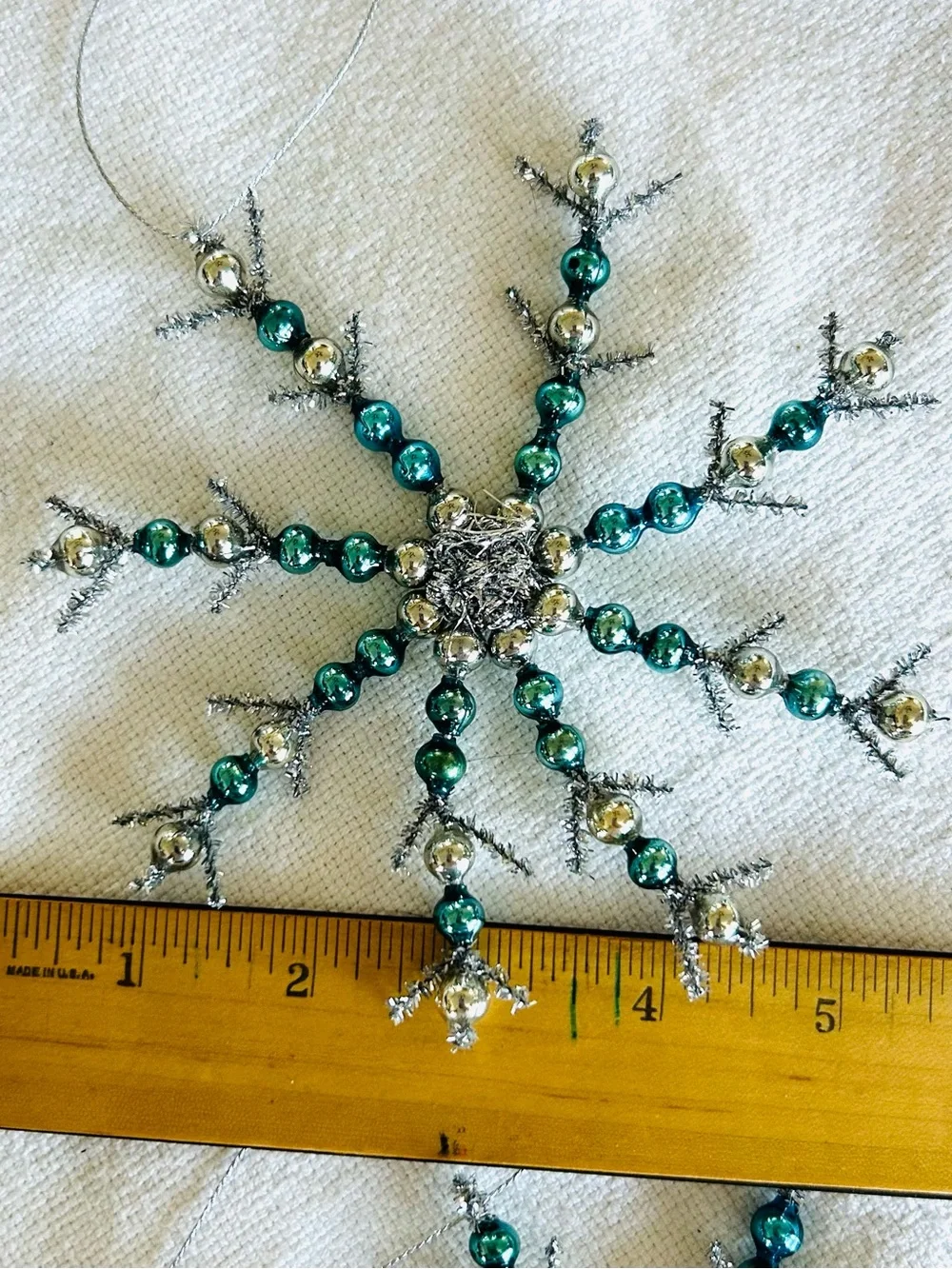 3 Vintage repurposed holiday Christmas glass garland bead snow flake ornaments